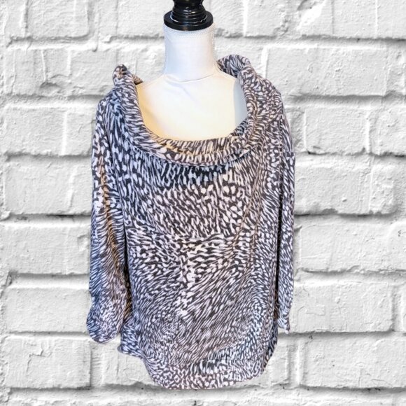 NWT Willow Drive Gray and White 3/4 Sleeve Pull Over Marbled Top Blouse Size L - Picture 4 of 6